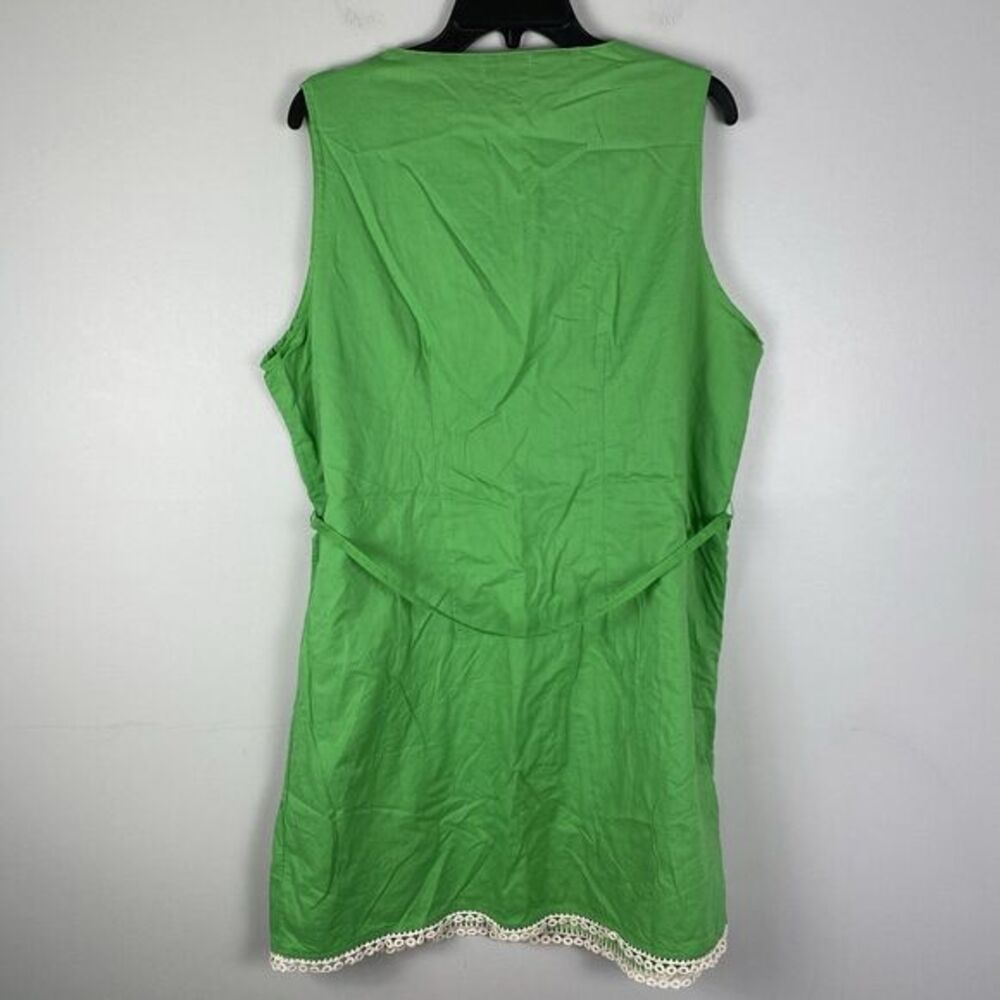 Mud Pie Womens Cotton XL Sleeveless Dress Green Crochet V Neck Beach Cruise - Picture 6 of 9